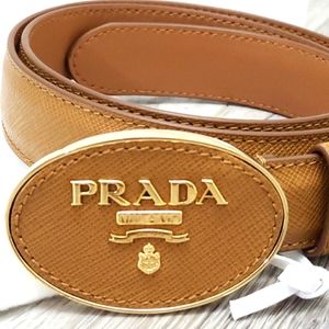 ***SOLD***100% Authentic Prada Round Logo Plate Belt brown